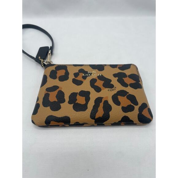 Coach Tan & Black Ocelot Print Coated Canvas Wristlet - Picture 2 of 11